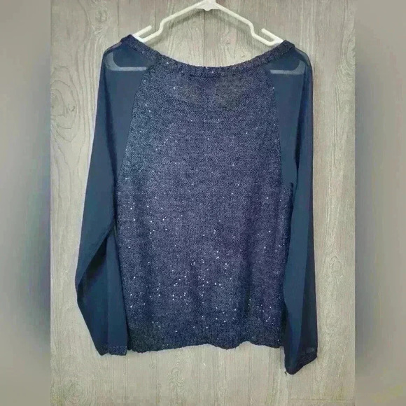 INC Sequins Navy Blue long sleeve blouse size XL. - Picture 4 of 4